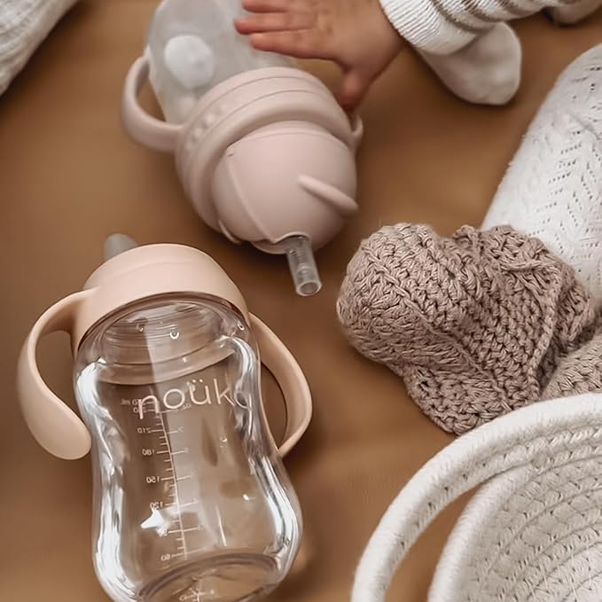 nouka Soft Spout Tritan Sippy Cup | Leak Proof and Easy Grip | Removable Handles | Soft Sand