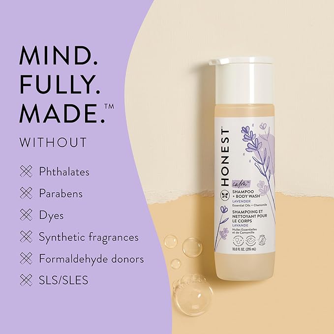 The Honest Company 2-in-1 Cleansing Shampoo + Body Wash | Gentle for Baby | Naturally Derived, Tear-free, Hypoallergenic | Lavender Calm, 18 fl oz