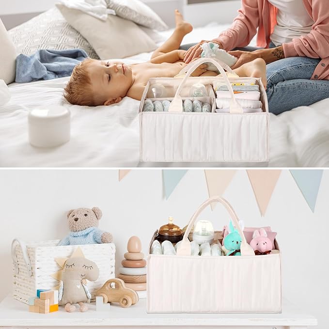 Ripeng 2 Pcs Large Baby Diaper Caddy Organizer with Handle, Babies Stylish Storage Basket for Newborn Nursery Newly Married Essentials and Diaper Caddy, Wedding Gift for Baby Shower and Car Storage