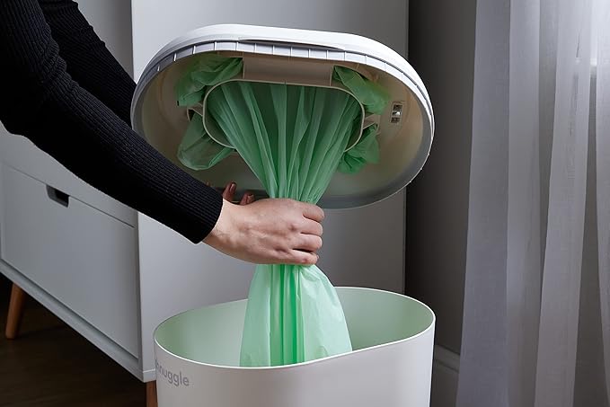Eco-Touch Baby Nappy Diaper Bin - Odor Lock Airlock, No Costly Refills, 10L Capacity, Recyclable, Use Any Bag - White Nursery Diaper Pail