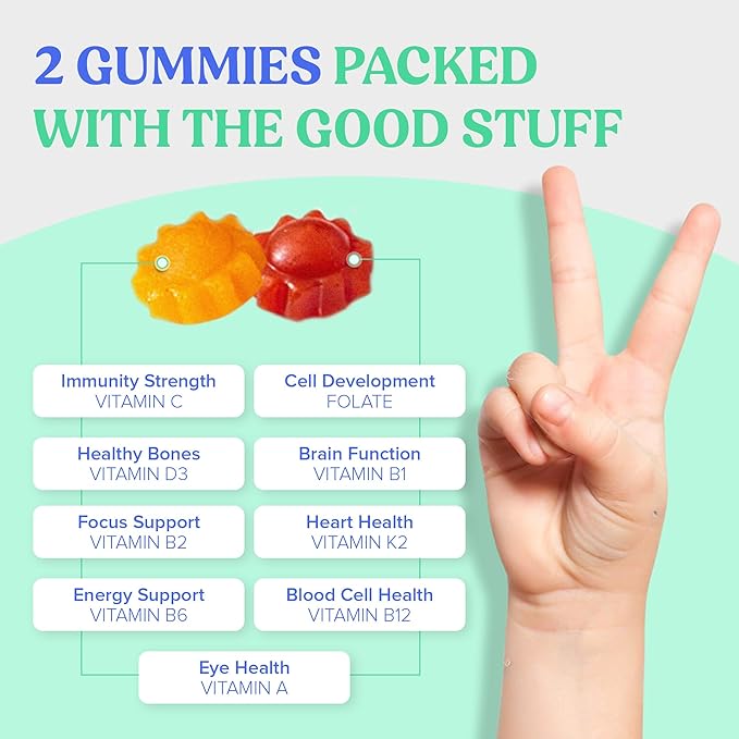 First Day Kids Multivitamin Gummies Age 4+, Strawberry & Orange - Kids Vitamins Multivitamin Gummy A C D3 K2 B1 B2 B6 B12 Folate, Immunity & Brain Function, Vegan - 30 Day Supply, Packaging May Vary