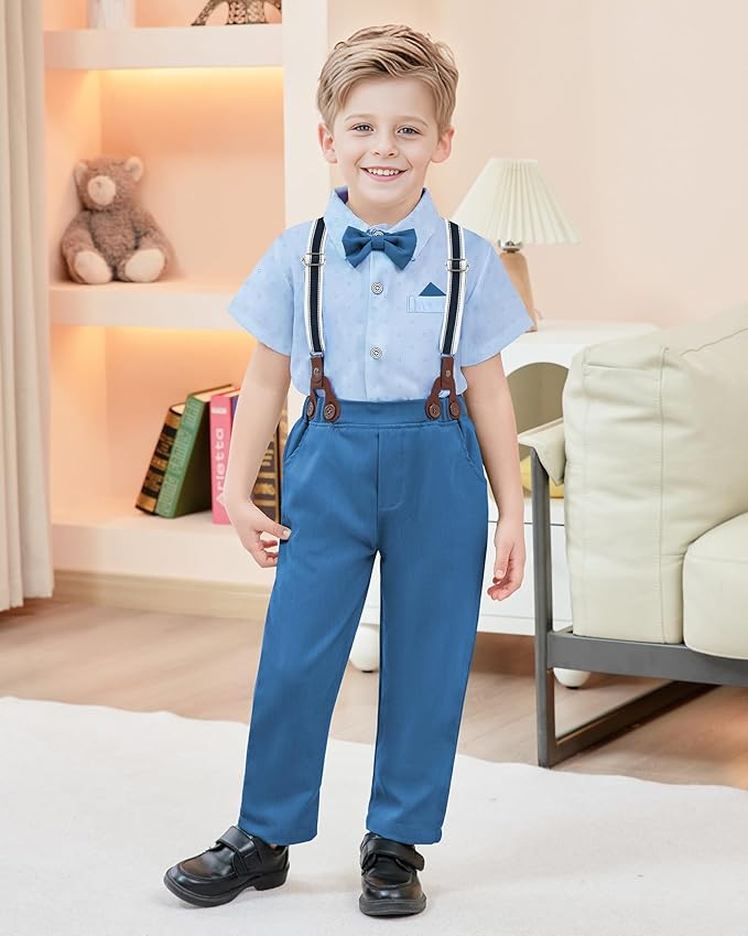 nilikastta Boy Suit Toddler Boy Outfit Boy Dress Shirt with Bowtie/Suspender Pants Gentleman Wedding Outfits 1-10 Years