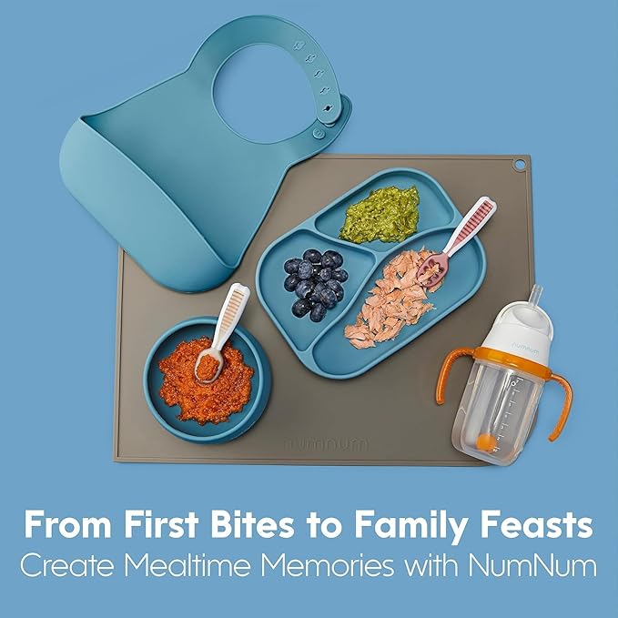 NumNum Baby Spoons Set, Baby Essentials Pre-Spoon GOOtensils for 6+ Months, First Stage Self-Feeding Spoons for Baby Led Weaning (BLW), Silicone Toddler Utensils, BPA-Free, 2 Pack Pink/Orange