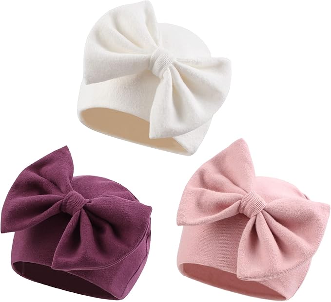 Bamery Newborn Baby Girl Hat Cotton Baby Bow Beanie Preemie Hats Spring Infant Hats for Girls 0-12 Months
