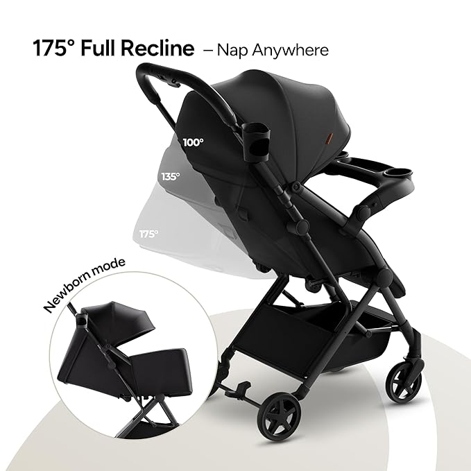 Mompush Lithe V2 Lightweight Travel Stroller, Compact Foldable Baby Stroller with Travel Bag, One-Hand Fold Stroller, Snack Tray, Mechanical Recline Seat, Airplane-Ready, Organizer & Rain Cover