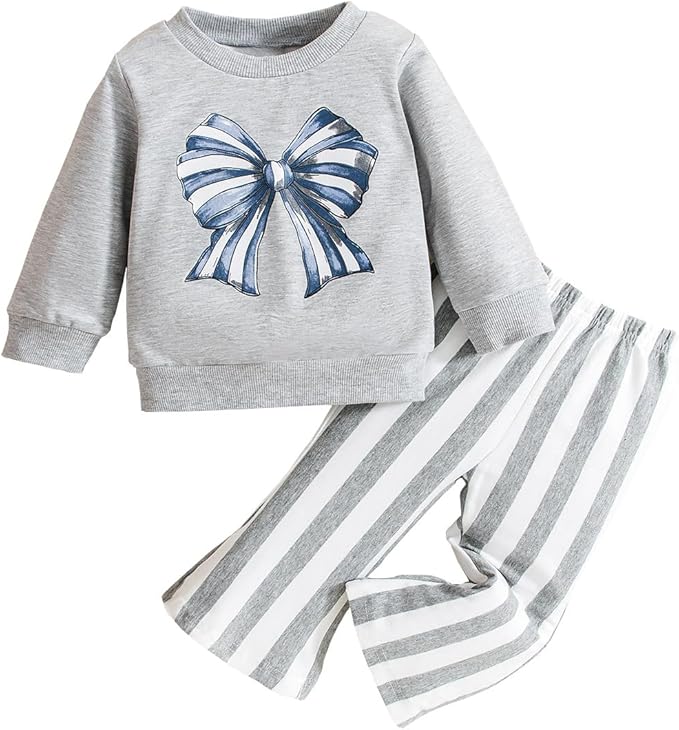 Baby Girl Clothes Long Sleeve Fall Outfits Toddler Sweatsuit Striped Flare Pants