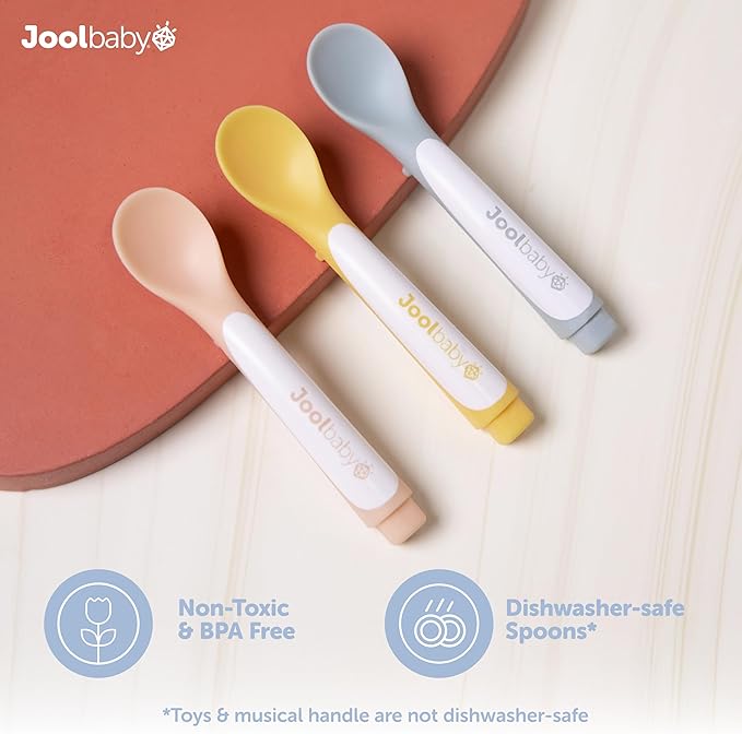 Jool Baby Musical Baby Spoons, 3 Spoons + Car with Fun Sounds - Multi-Stage Spoon for Infant Feeding & Training Babies 6+ Months to Self-Feed