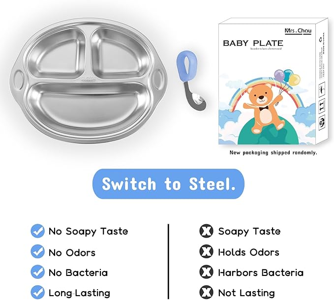 Stainless Steel Baby Suction Plates: Divided Plates for Babies and Toddlers, Made of 100% Food-Grade Materials Ideal for Baby-Led Weaning BPA-Free Toddler Feeding Dishwasher Safe Purple