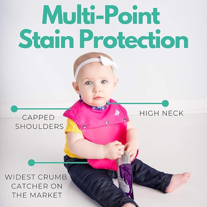 Philip Bib - 2 -in-1 Waterproof Baby Bib with Silicone Crumb Catcher, Full Coverage High Neck & Shoulder Protection, Portable Roll-Up Design, for Infants & Toddlers 4+ months