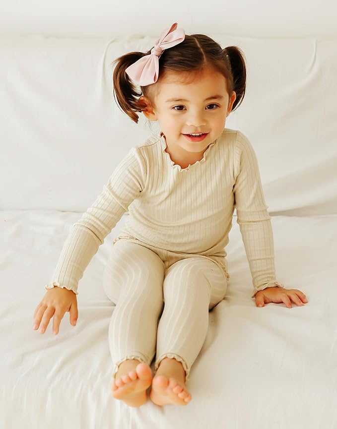 VAENAIT BABY 6M-12Y Infant Kids Toddler Junior Girls Soft Comfy Modal Tencel Shirring Sleepwear Pajamas 2pcs Set