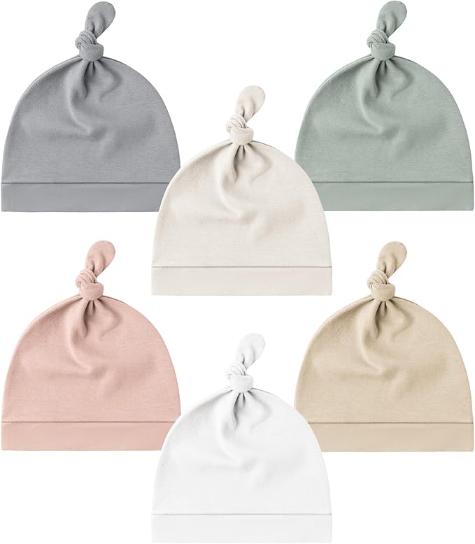 Konssy 6 Pack Baby Newborn Hats Set Knot Beanie Hats Soft for Infant Baby Girls Boys Caps 0-6 Months
