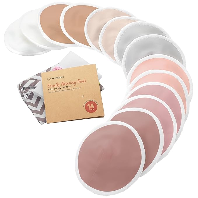 Organic Nursing Pads - 14 Washable Viscose Derived from Bamboo Breastfeeding Pads, Wash Bag, Reusable Breast Pads for Breastfeeding, Nipple Pads for Breastfeeding Essentials (Lovelle, M 3.9")