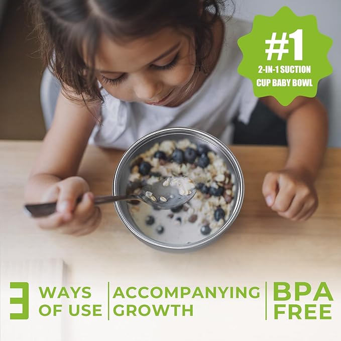 Non-Toxic Toddler Bowls with Non-Slip Base | Stainless Steel Baby Bowls for Kids | 5 Inch BPA-Free Dishwasher Safe Bowls | Mess-Free Feeding Supplies | 1-Pack Set
