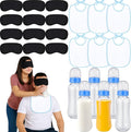 Leinuosen 24 Pcs Baby Shower Blindfold Feeding Game Set Include 6 Plastic Chug Bottles 6 Bib and 12 Eye Mask Blindfold Baby Feeding Bottle Chug Game for Adult Gender Reveal Party Supplies(Blue)