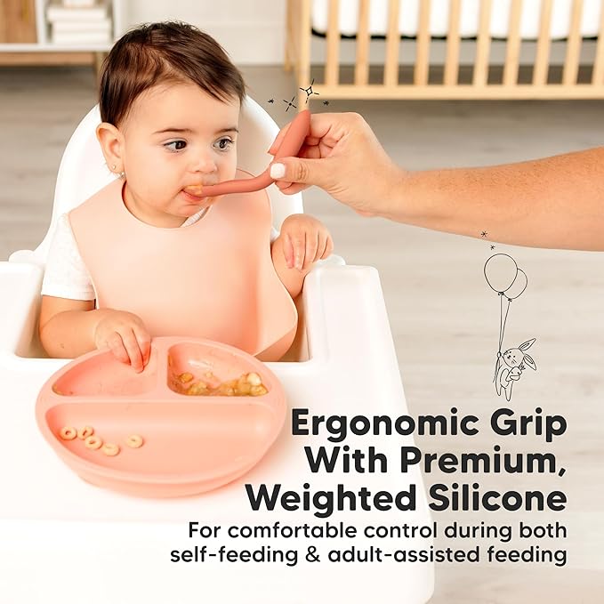 KeaBabies Silicone Baby Spoons, Self Feeding 6-12 months - 3-Pack Baby Weaning Eating Utensils, Toddler First Food Training Spoon, Infant, Kids Feeding Supplies Essential Set,Dishwasher-safe (Roseate)
