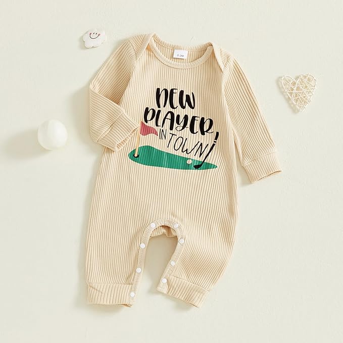 Fernvia Newborn Baby Boy Clothes Letters Print Bodysuit 3 6 9 12 18 Months Long Sleeve Jumpsuit with Hat 2PCS Outfits Set