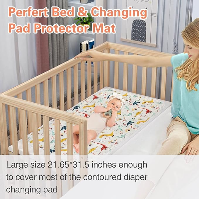 Baby Diaper Changing Pad, 21 5/8" x 31.5" Waterproof Changing Pad Liners - Reusable Soft and Absorbent Portable Changing Mat(Colorful Dinosaur1PCS)