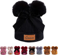Personalized Toddler Beanie Hat with Bow - Custom Winter Pom Pom Beanies - Leater Patch Baby Warm Knit Hats
