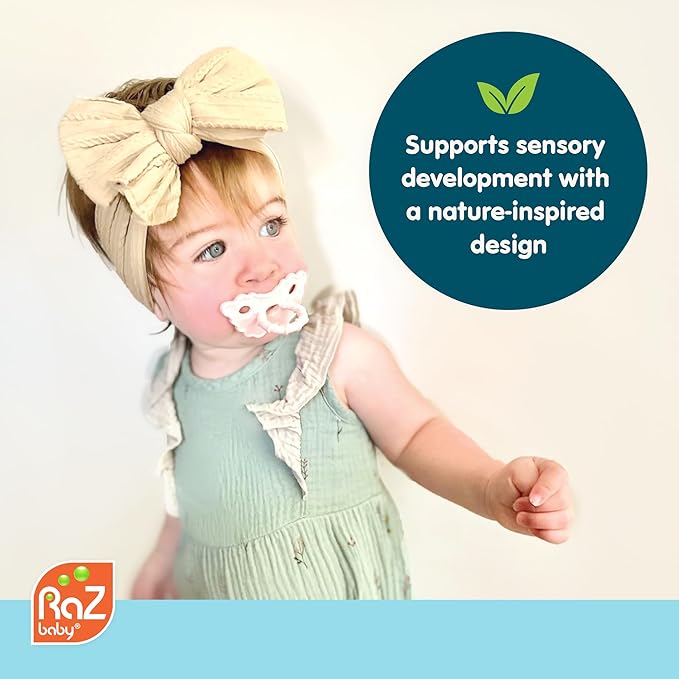 RaZbaby Cow RaZbuddy w/RaZberry Teething Relief Pacifier – Soothes Sore Gums w/Nature-Inspired Texture, 100% BPA-Free Silicone Teether, Detachable Stuffed Animal – 3 Months+ Teether, Grey