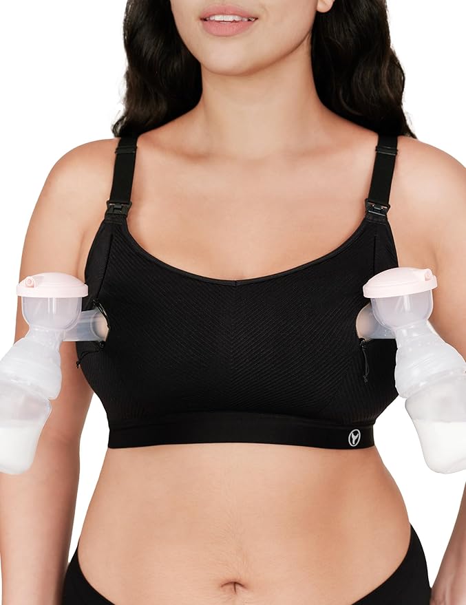 Pumping Bra Hands Free Zip Opening Seamless Nursing Bras for Breastfeeding High Support Nursing & Pumping Bra in One