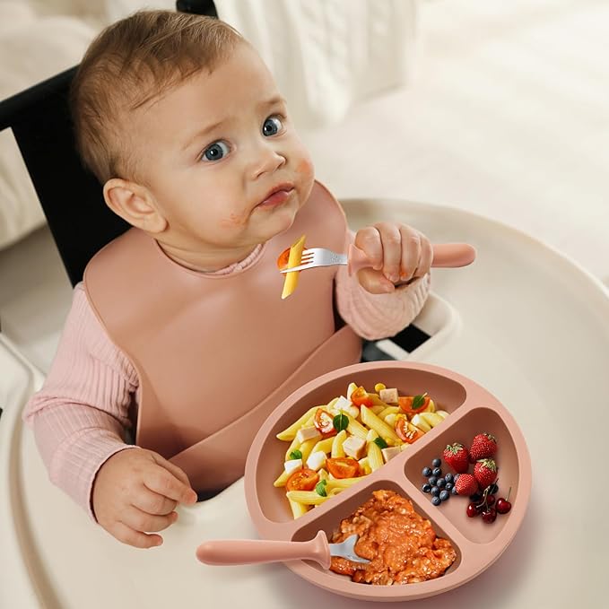 Toddler Plates, 3 Pack Divided Suction Plates for Baby, Food Grade Silicone Baby Plates, BPA Free, Non-slip, Baby Led Weaning Supplies, Microwave & Dishwasher Safe