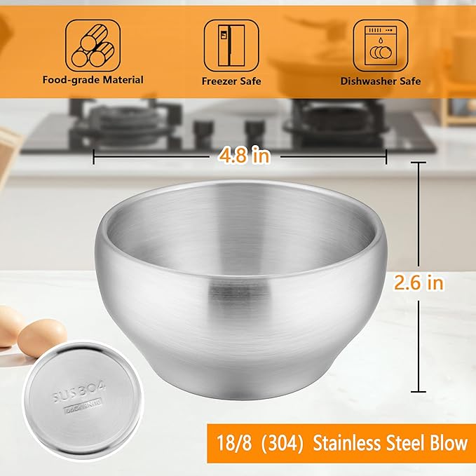 LIANYU 12 Ounce Stainless Steel Bowls Set of 5, Children Kids Toddlers Bowls Set for Soup, Cereal, Rice, Snack, Salad, Healthy & Dishwasher Safe