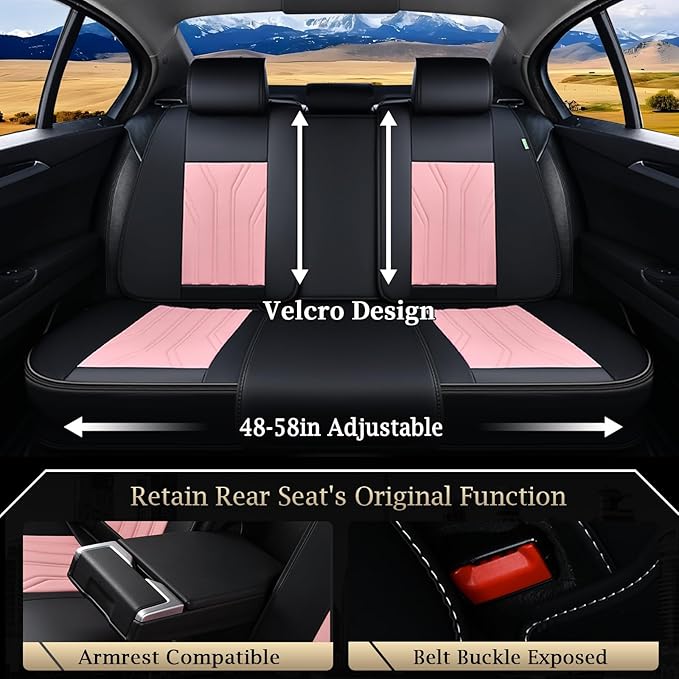FLORICH Rear Seat Covers Leather Car Seat Covers Waterproof Back Seat Cover Automotive Seat Covers Universal Seat Cushion Protector for Most Cars Trucks SUV-Black&Pink