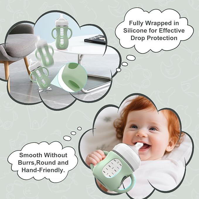 3PCS Philips Avent Glass Bottle Silicone Sleeves with Handles, Compatible with Philips Avent Glass Bottles 8 oz, Suitable for Avent Baby Bottles 8 oz, and Easy to Clean