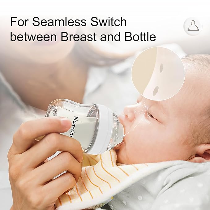 Natural Glass Baby Bottle for Breastfeeding Babies, Baby Essentials, Gentle Medium Flow, Wide Neck Bottle with Anti Colic Nipple for 3 Months Babies, Includes M Nipples (8Oz, 2 Packs)