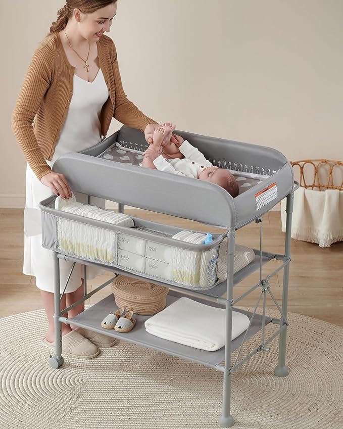 BEKA Diaper Changing Station, Portable Changing Table for Baby, Waterproof, Folding Portable Changing Station, Adjustable Height w/Organizer, Mobile Nursery Diaper Changing Table for Baby, Newborn