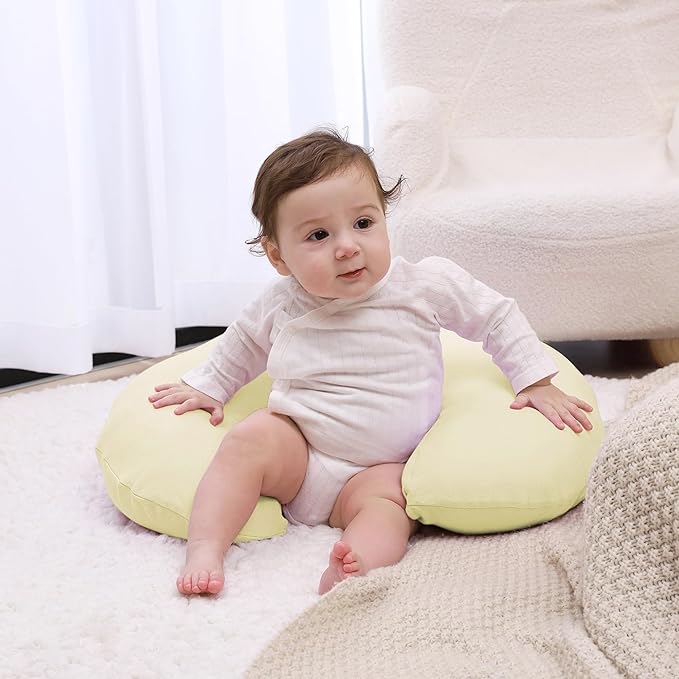 Nursing Pillow, Plus Size Breastfeeding Pillow Original Support for Baby Boys Girls Breastfeeding Essentials, with Removable Soft Cotton Cover (Beige, Large (25.59 * 20.08 * 6.30 Inches))