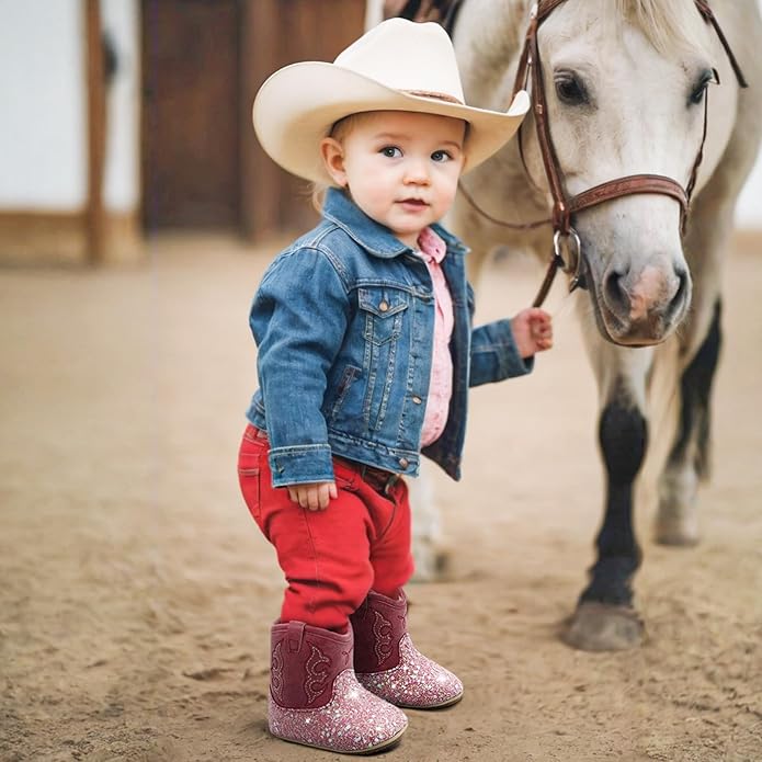 MK MATT KEELY Leather Western Boots Cowboy Bootie Soft Sole Non-Slip Crib Shoes for Baby Infant Toddler Girls Boys Newborn