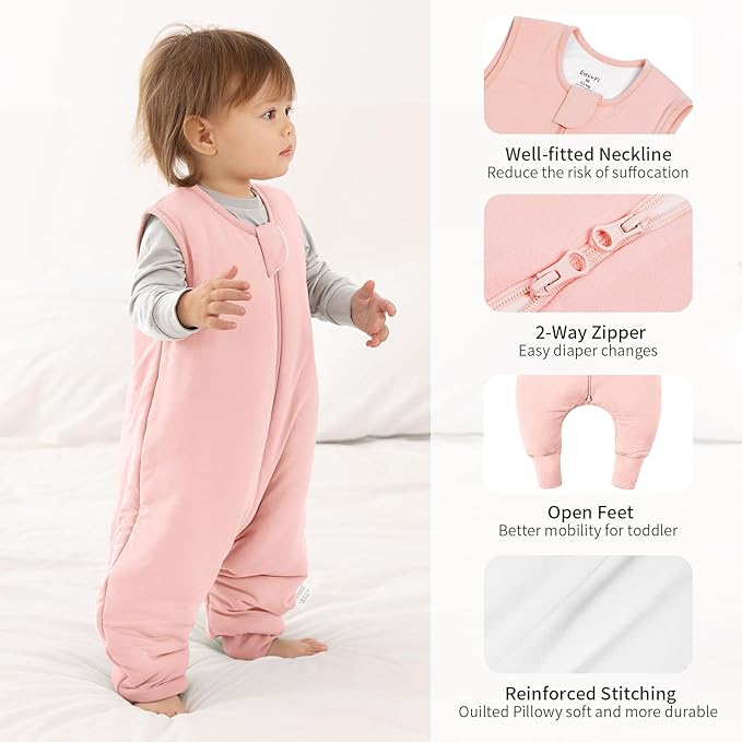 Rayon Made From Bamboo Sleep Sack 12-24 Months 0.5 Tog Ultra Soft Summer Toddler Sleep Sack 1t-2t with Feet 2-Way Zipper Lightweight Sleeping Bag Baby Wearable Blanket (2 Pack)-Pink & Gray