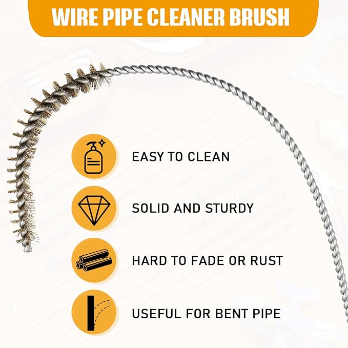 Wire Tube Brushes Bulk for Cleaning Pipe Tube Brass Stainless Steel Round Wire Brush for Auto Parts Christmas, Bottles, Tubes, 5 Sizes(10 Pieces)