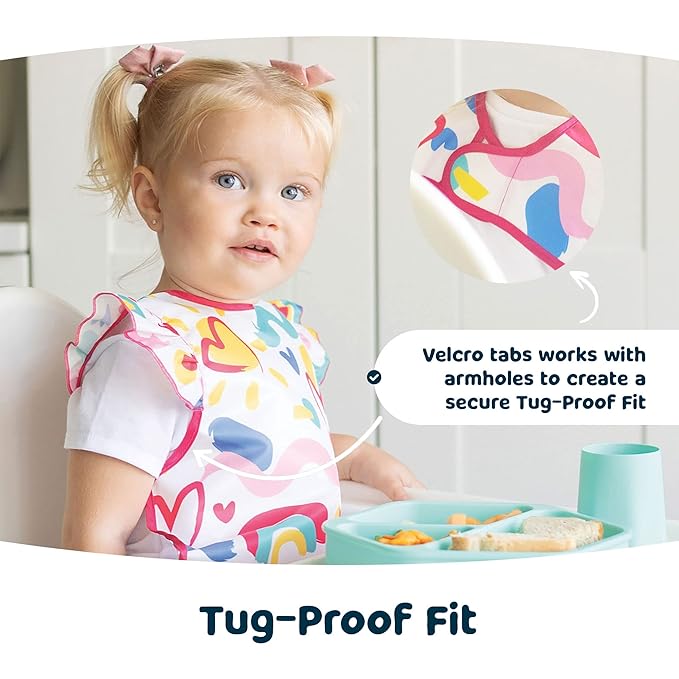 Tiny Twinkle Short Sleeve Apron Baby & Toddler Bib for Boys – Waterproof, Mess-Proof Bibs for Eating & Feeding, Machine Washable, Perfect Holiday Gift (Ocean Life, 2-4Y)