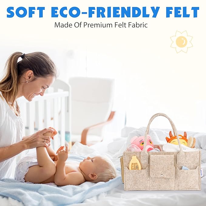 Maliton Baby Diaper Caddy Organizer with Handles, Felt Caddy for Changing Table, Newborn Essentials Bin with Lid