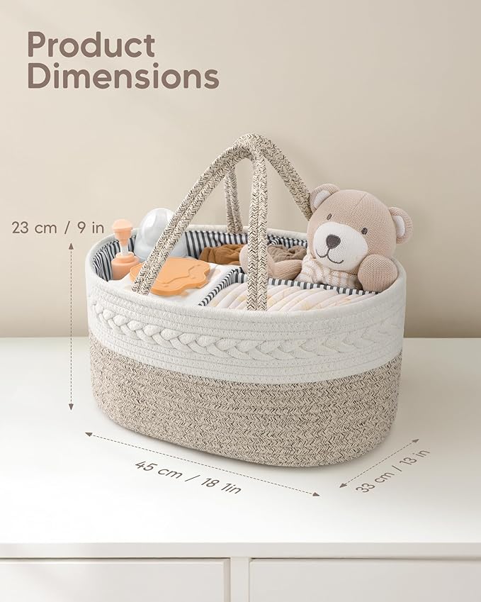 Maliton Extra Large Baby Diaper Caddy Organizer, Cotton Rope Nursery Basket, Portable Diaper Organizer for changing table, Car, Diaper Storage Organizer for Baby Stuff, Baby Shower Gifts for Newborn