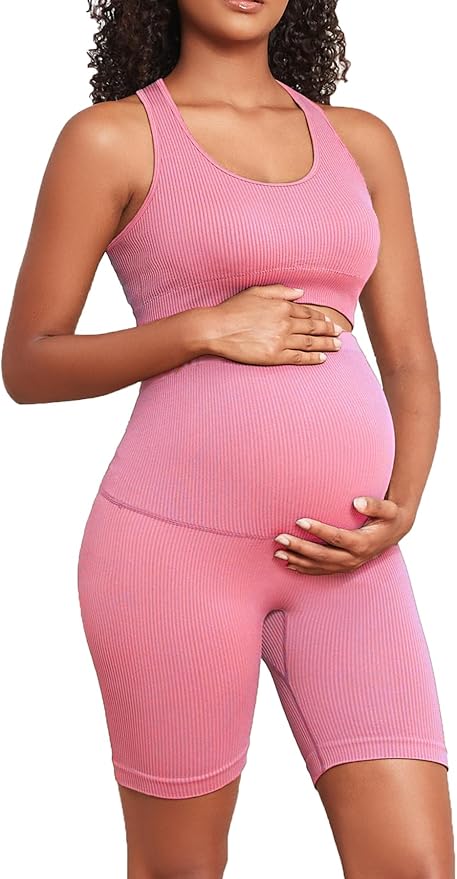 Women's Maternity 2 Piece Outfit Set - Bra & Shorts for Pregnancy - Yoga workout Lounge Wear Sets