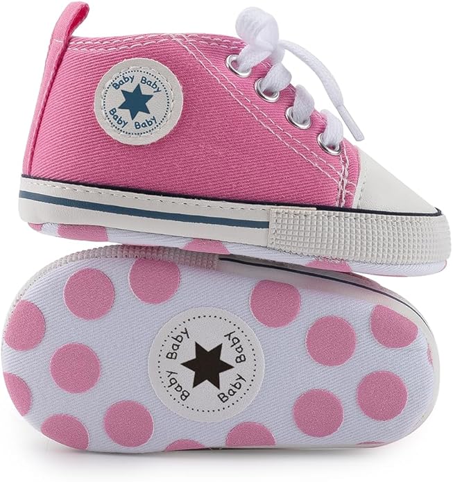 Meckior Baby Girls Boys Canvas Sneakers Soft Sole High-Top Ankle Infant First Walkers Crib Shoes