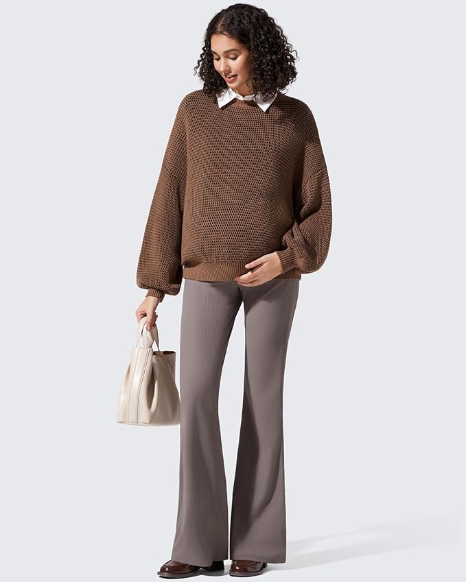 G4Free Ribbed Maternity Flare Yoga Pants with Pockets Over The Belly Pregnancy Bell Bottom Leggings