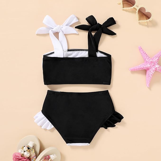 YOUNGER TREE Toddler Girls Two Pieces Swimsuit Color Block Stripe Swimwear Summer Beach Bathing Suit 18M-5T