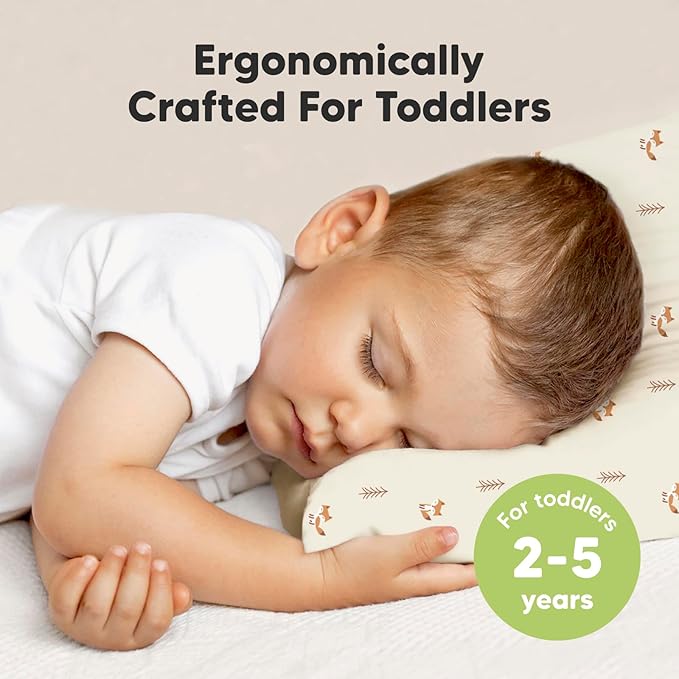 Toddler Pillow with Pillowcase - 13x18 My Little Dreamy Kids Travel Bed Pillows for Sleeping, Organic Cotton Small Pillowcase, Soft & Breathable, Machine Washable, Toddlers 2-5 years old (Fox Tales)