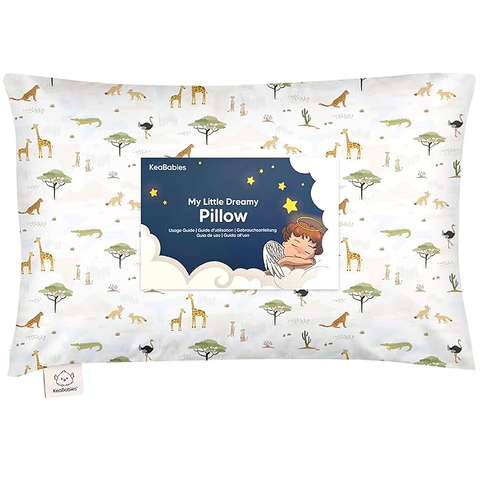 Toddler Pillow with Pillowcase - 13x18 My Little Dreamy Kids Travel Bed Pillows for Sleeping, Organic Cotton Small Pillowcase, Soft & Breathable, Machine Washable, Toddlers 2-5 Years Old (Grasslands)