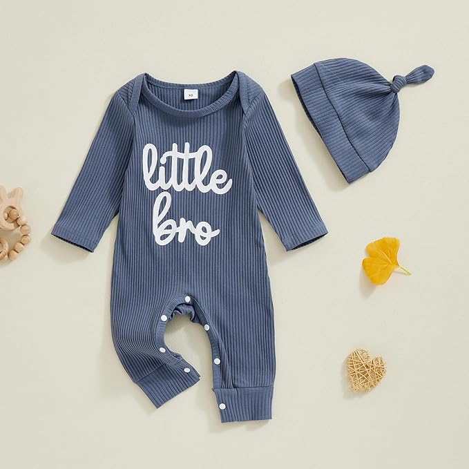 Fernvia Newborn Baby Boy Clothes Letters Print Bodysuit 3 6 9 12 18 Months Long Sleeve Jumpsuit with Hat 2PCS Outfits Set