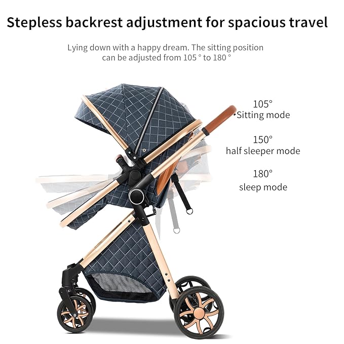 2 in 1 Baby Stroller with Bassinet Mode, Reversible Infant Pram, One-Click Folding, Newborn Travel Stroller, Convertible Toddler Standard Pram Carriage (X2US-BG)