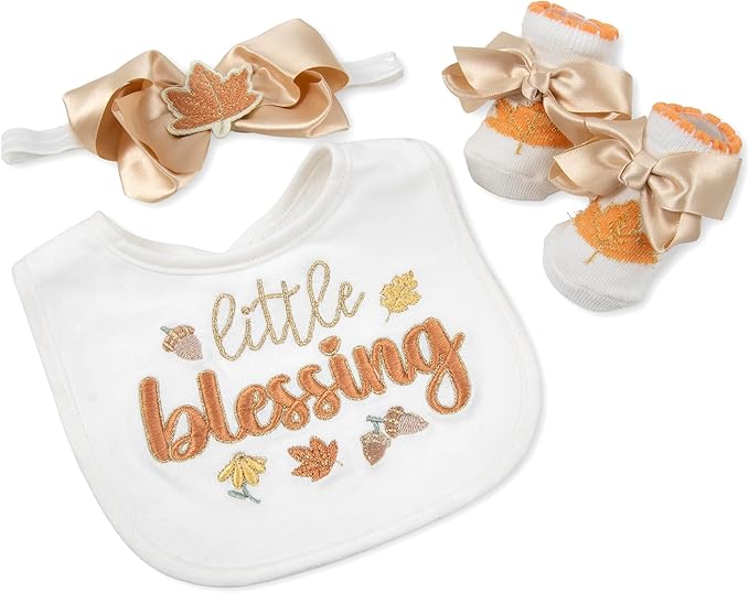 Baby Bib, Booties & Headwear Gift Set – 3 Piece Outfit for Boys & Girls – Halloween, Fall, Thanksgiving, Football & Christmas
