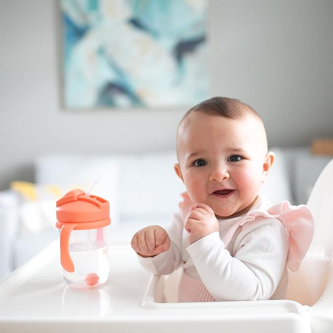 Dr. Brown's Milestones Baby's First Straw Cup, Training Cup with Weighted Straw, 9oz/270mL, Coral, BPA Free, 6m+ (Pack of 12)