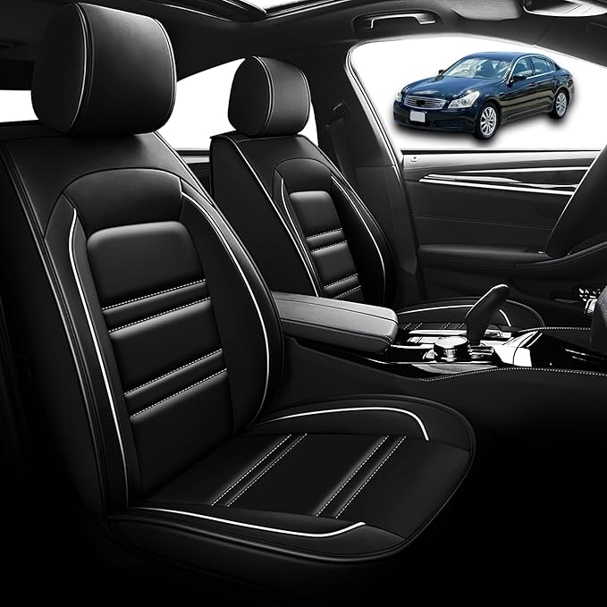 Seat Cover for Infiniti g35 2003-2008 | Car Seat Covers Front Seats, Waterproof Seat Protectors, Automotive Front Seat Covers (Front Seat, Black&White Line)