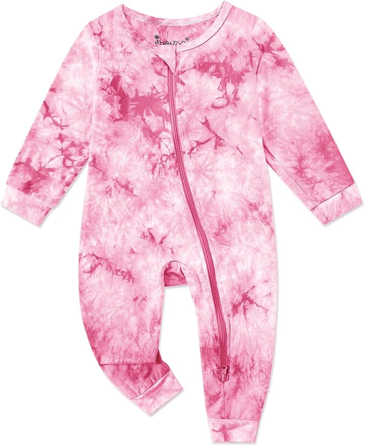 Jimonda Baby Girls Boys Footless Pajamas,Rayon From Bamboo Pjs 2 Way Zipper Long Sleeve Soft Sleeper,Infant Tie-dye Romper
