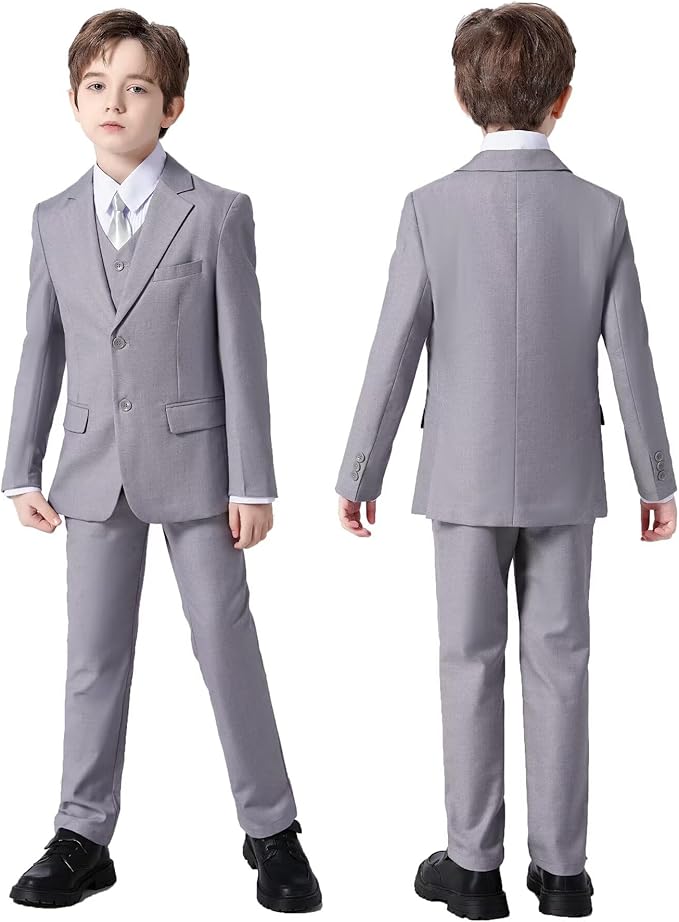 Boys Suit Set Slim Fit Kids Formal Suits Toddler Tuxedo Wedding Prom Classic Suits for Boy Teen Black Blue Dress Outfit